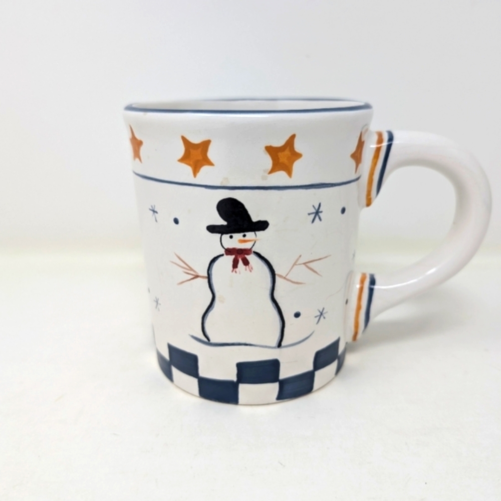 Large vintage hand-painted snowman mug. Approximately 4" diameter opening.